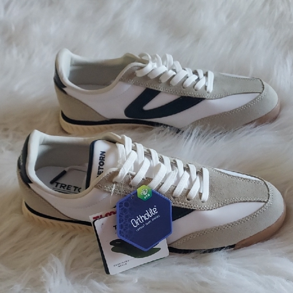 Tretorn Women's Ortholite Comfort Suede White  Blue Grey Sneakers Sz-10